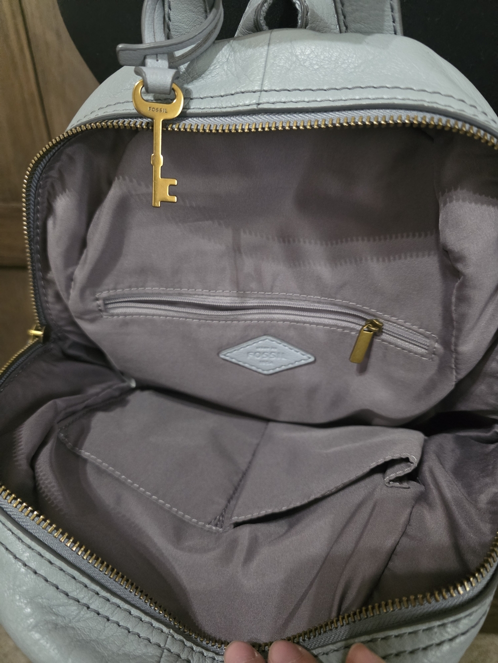 Fossil Pale Blue Leather Mini Backpack with Gold Accents - Picture 4 of 5